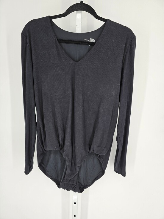 Soma Tops - Soma Womens Sz XXL Long Sleeve Bodysuit Top Black Ribbed V Neck